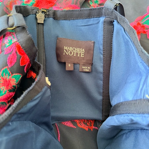 Marchesa Notte Pink and Navy Floral Bustier Top Peplum Dress - Picture 8 of 11